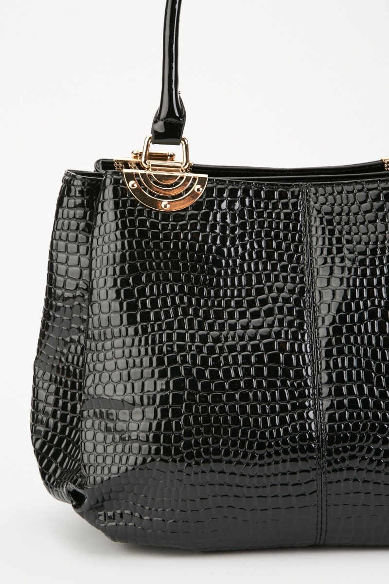 Download Black Mock Croc Handbag - Just $6