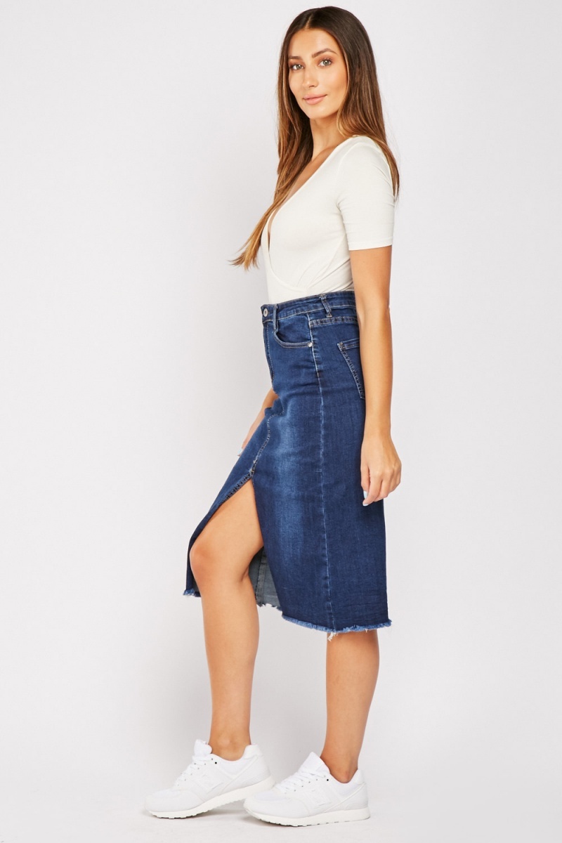 Slit Front Denim Skirt - Just $7