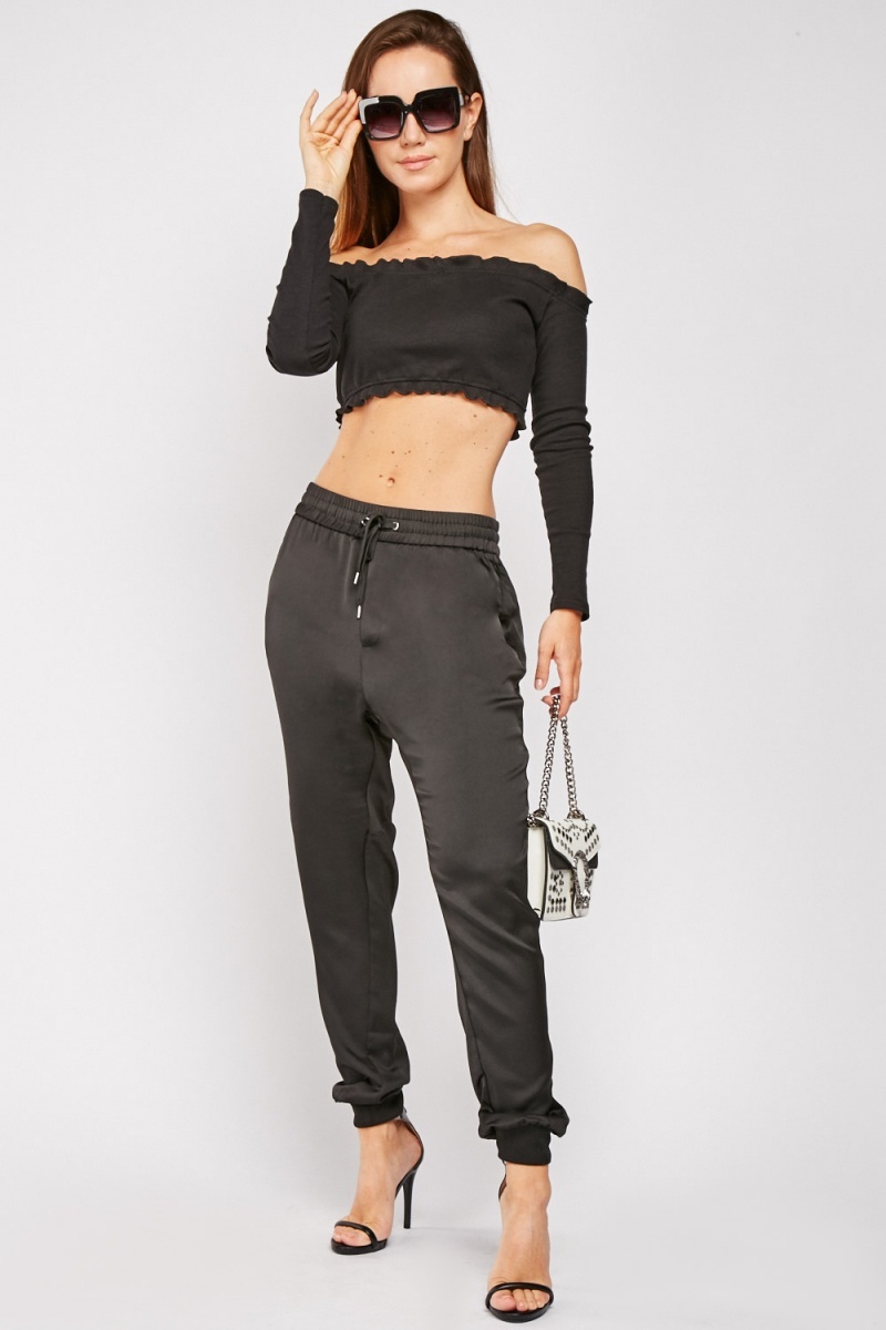 Silky Black Jogger Trousers - Just $6