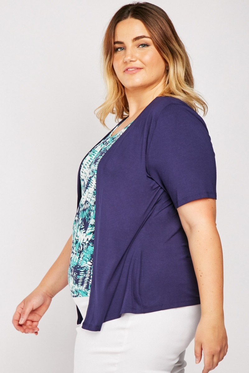 Cardigan Attached Floral Top - Navy/Multi - Just $6