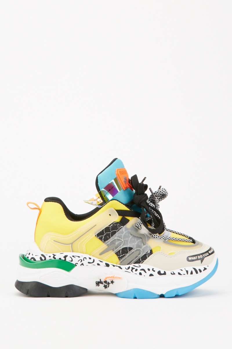 Chunky Multi Coloured Platform Trainers - Yellow/Multi - Just $7