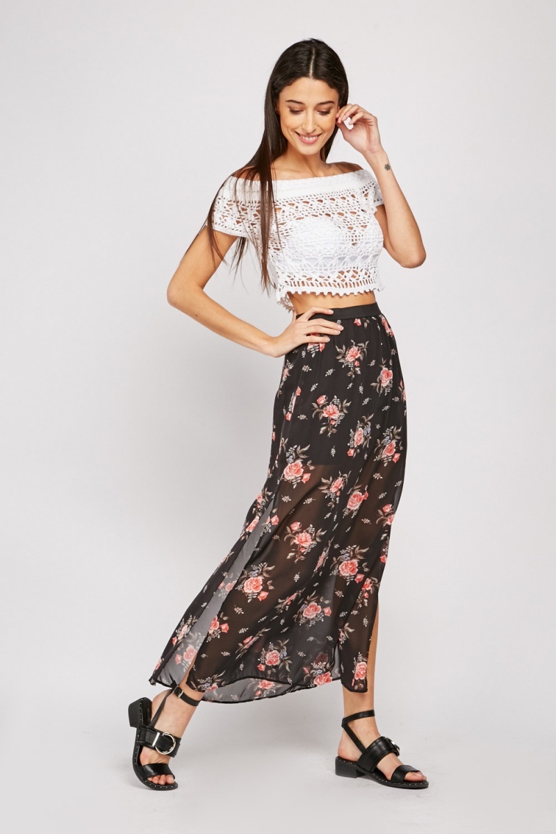 Floral Sheer Chiffon Maxi Skirt - Just $3
