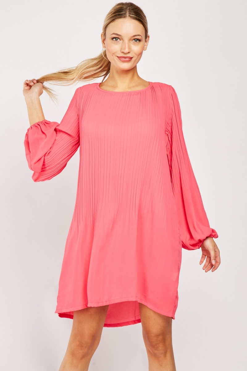 Plisse Chiffon Shift Dress - Hot Pink - Just $6