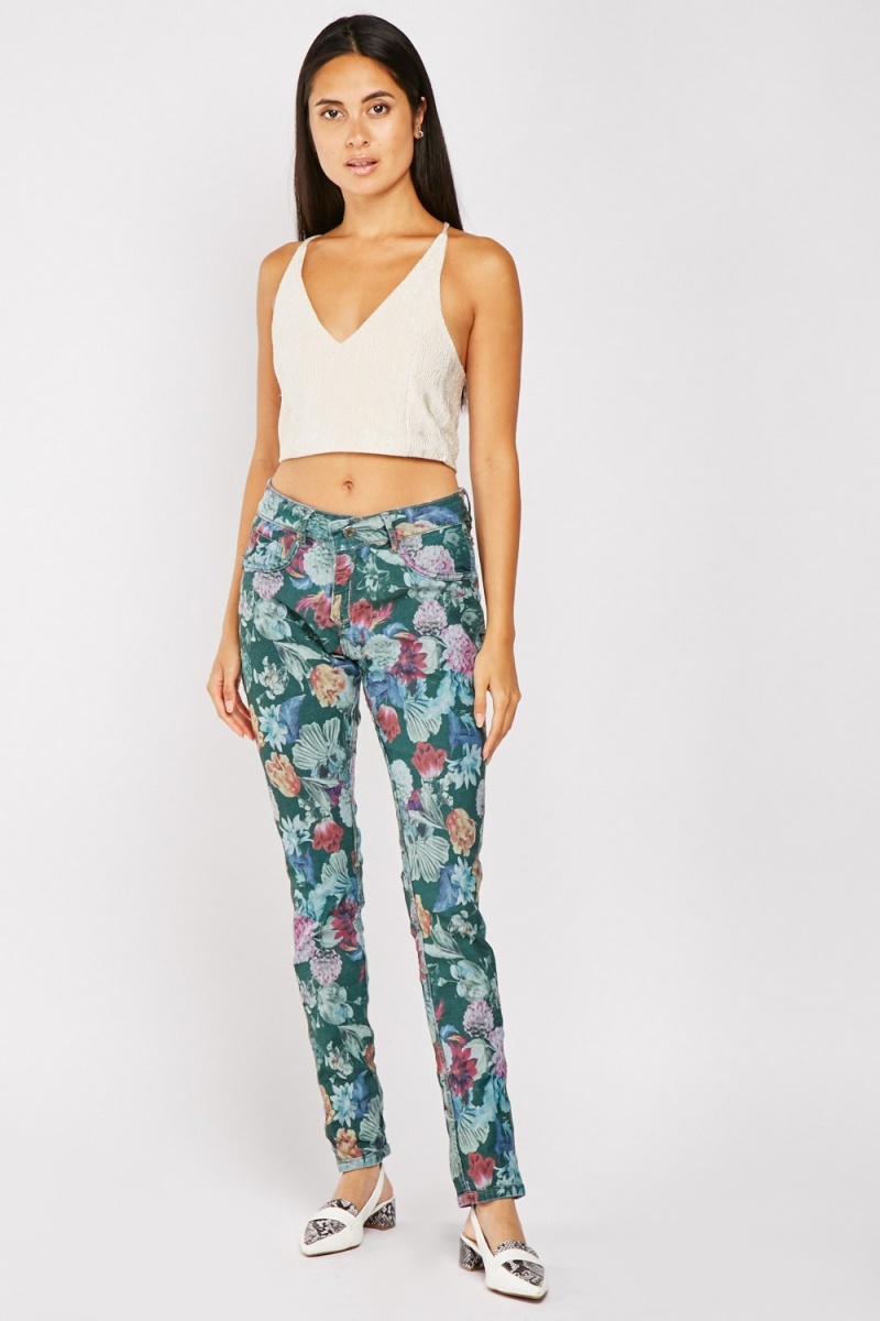Reversible Floral Denim Jeans - Denim/Multi - Just $6