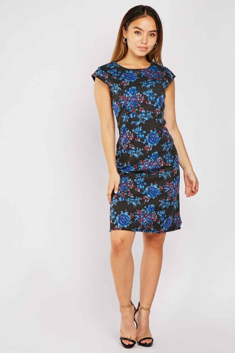 Cap Sleeve Floral Midi Dress - Just $6