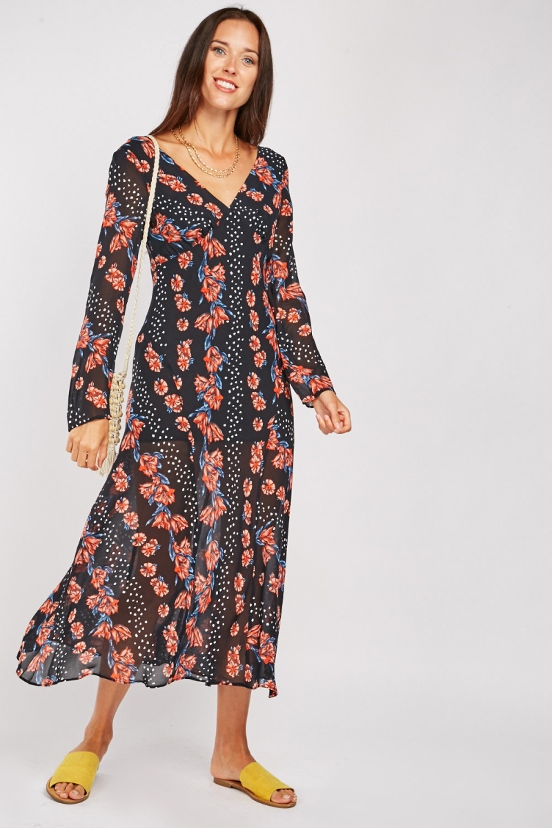 Sheer Floral Maxi Dress - Just $7