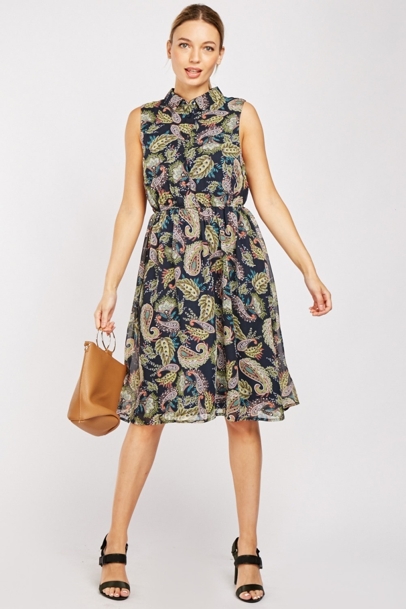 Sleeveless Paisley Print Dress - Just $7
