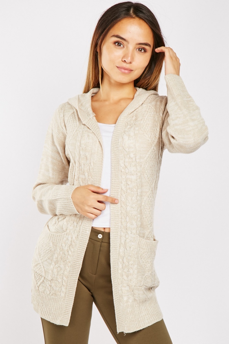 Cable Knit Hooded Cardigan - Just $7