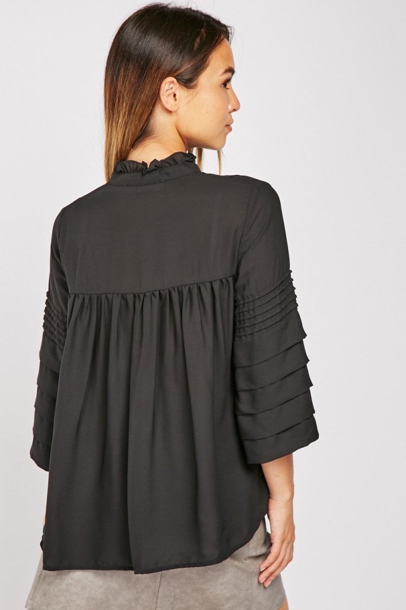 Tiered Sleeve Blouse - Black - Just $3