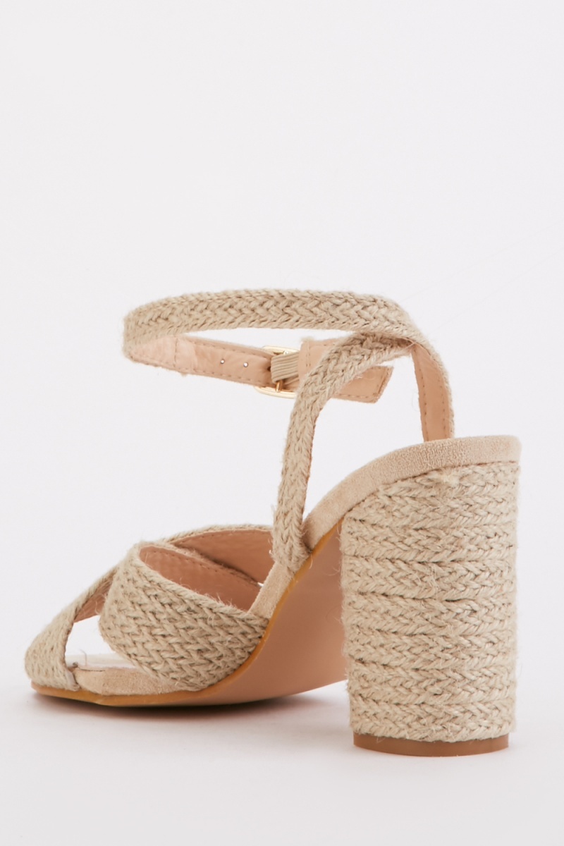 Braided Strap Beige Heels - Just $7