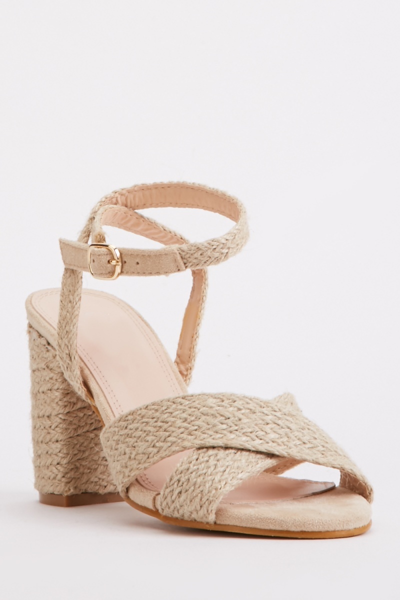 Braided Strap Beige Heels - Just $7