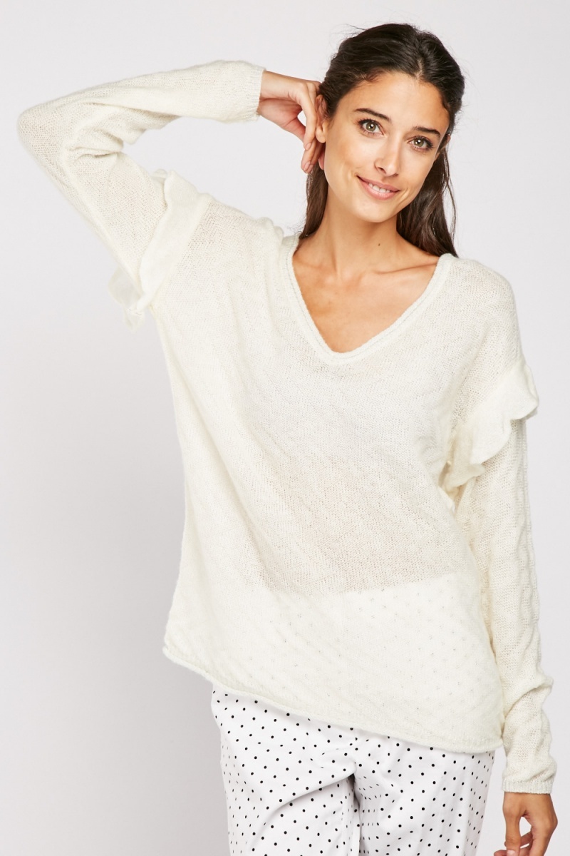 frill neck knitted jumper