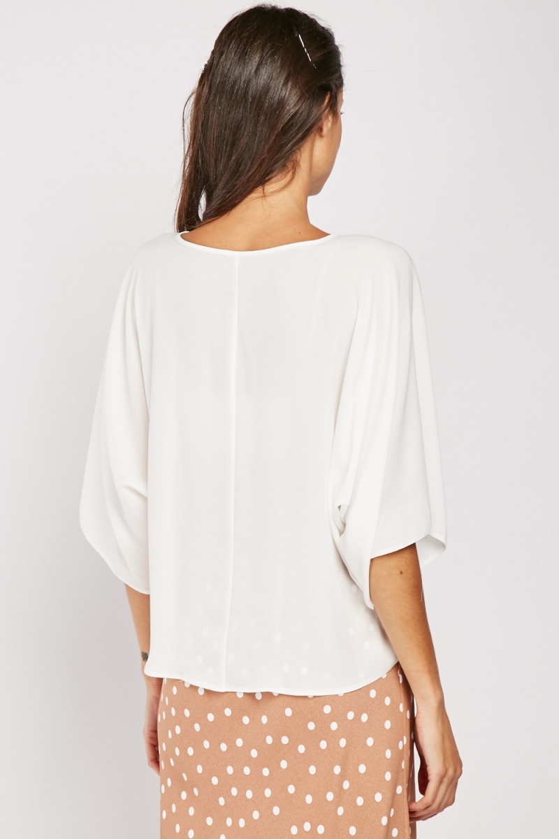 Batwing Sleeve Chiffon Blouse - White - Just $7