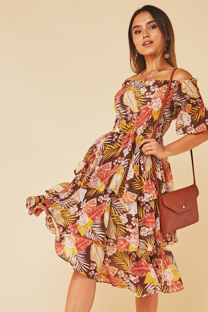 Download Tropical Print Midi Tiered Dress - Just $7