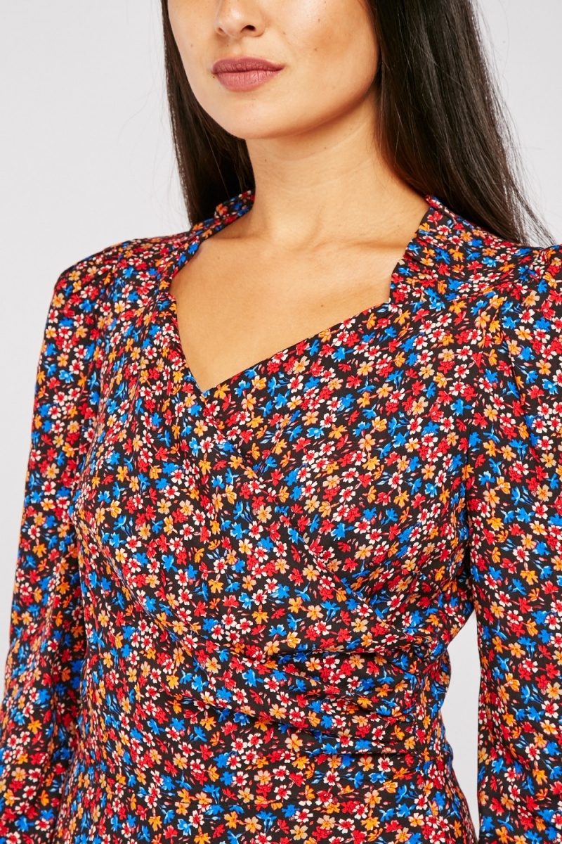 Ditsy Floral Print Wrap Blouse - Just $6