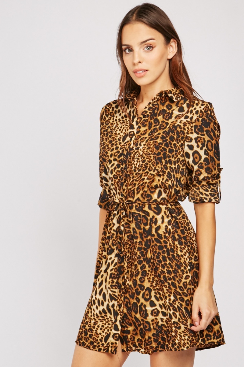 Leopard Print Shirt Dress - Just $7
