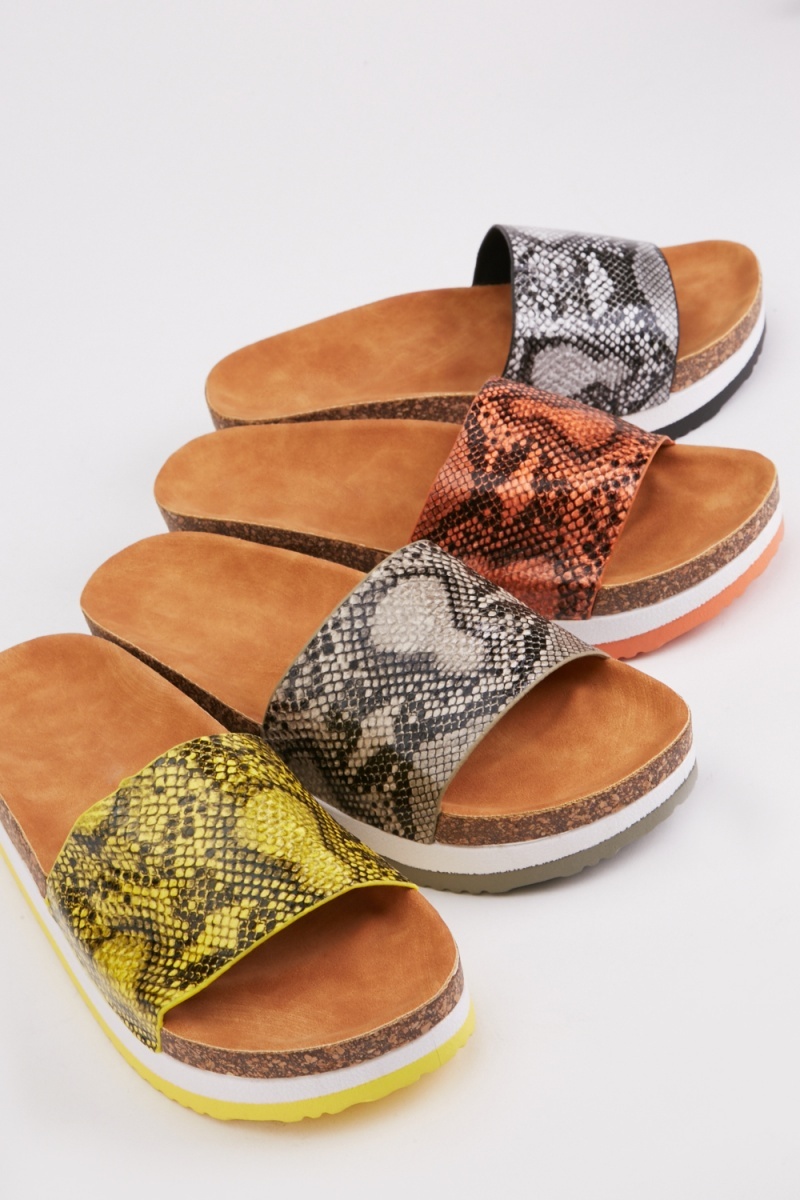 Snake Print Chunky Sandals - Yellow - Just $7