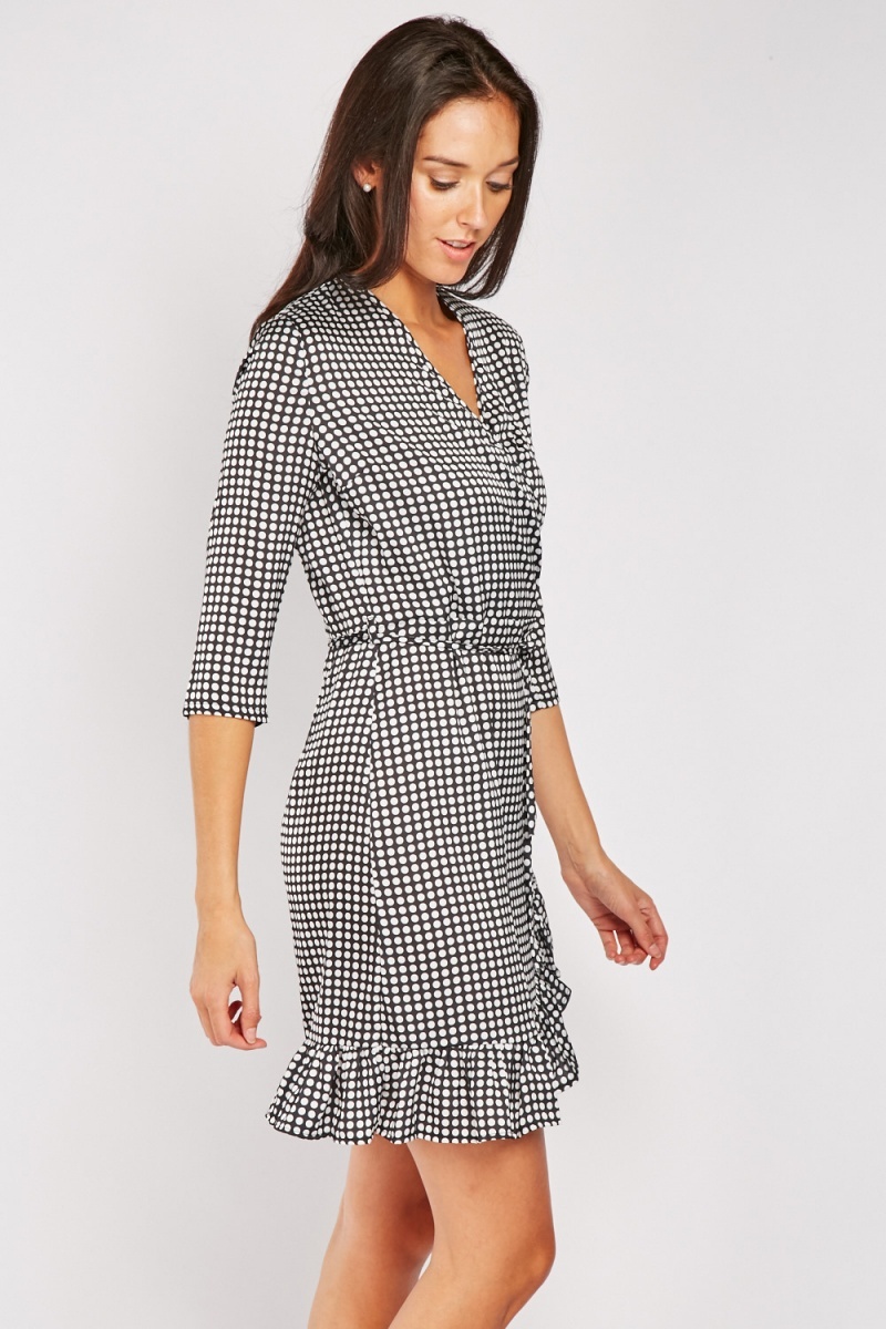 Polka Dot Wrap Rufle Dress - Just $7