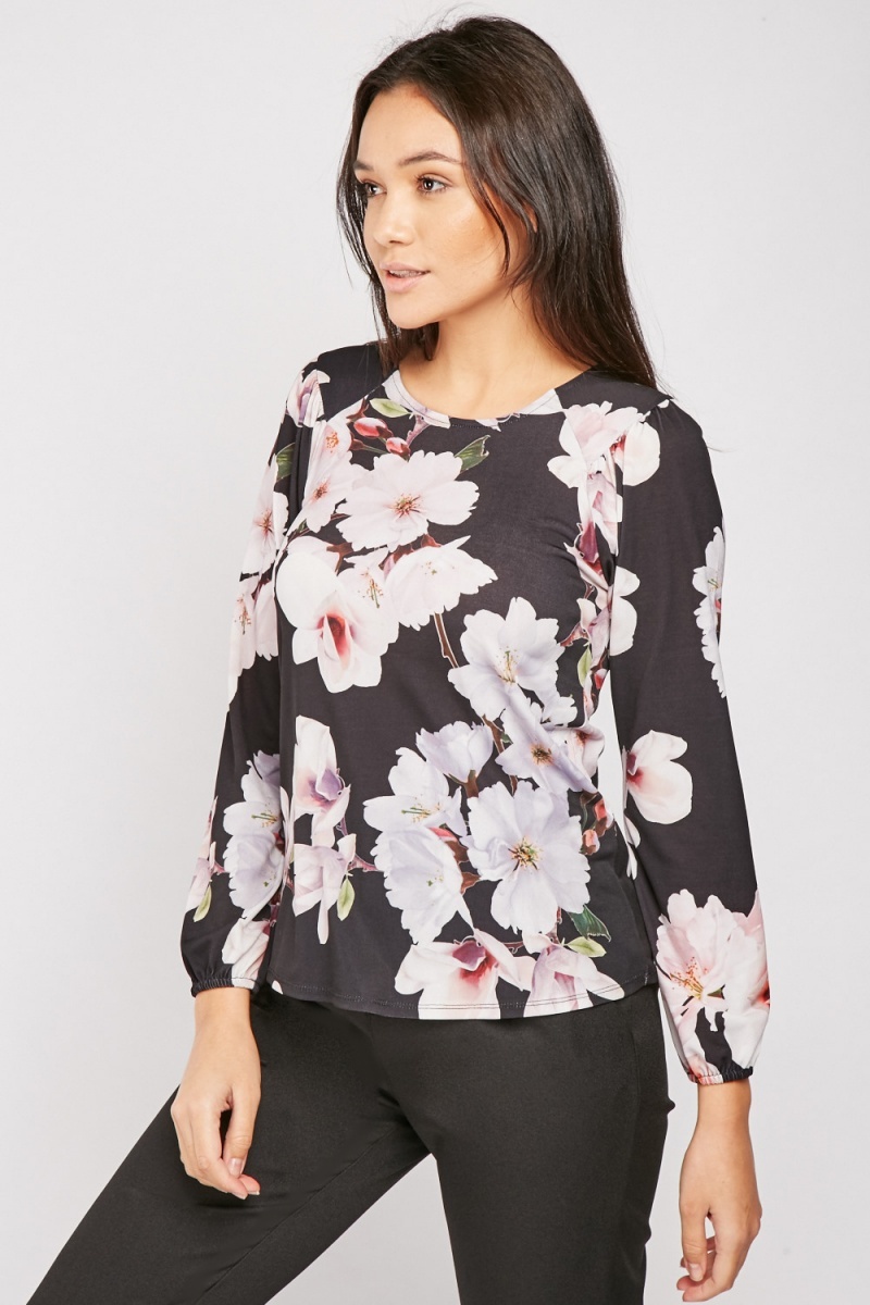 Lily Flower Print Blouse - Just $7