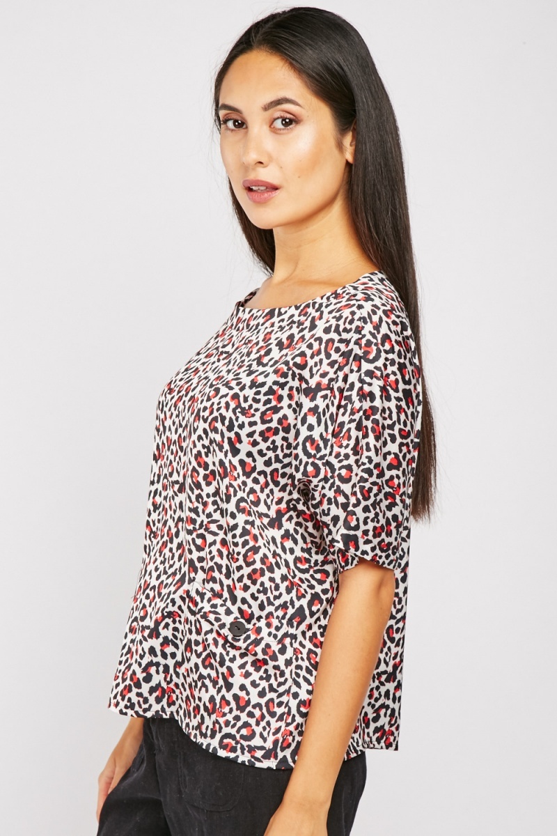 Leopard Print Short Sleeve Top - Red/Multi or Beige/Multi - Just $7