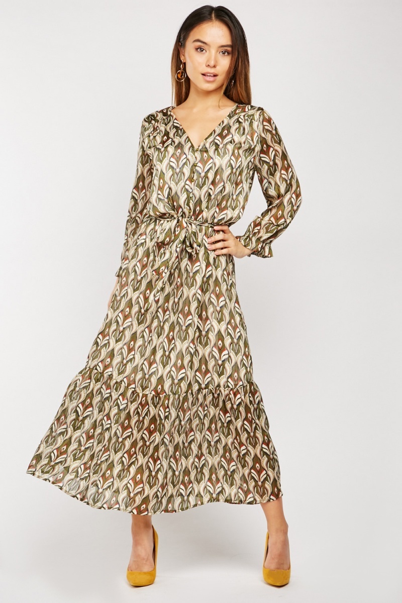 Button Front Printed Maxi Dress - Just $7