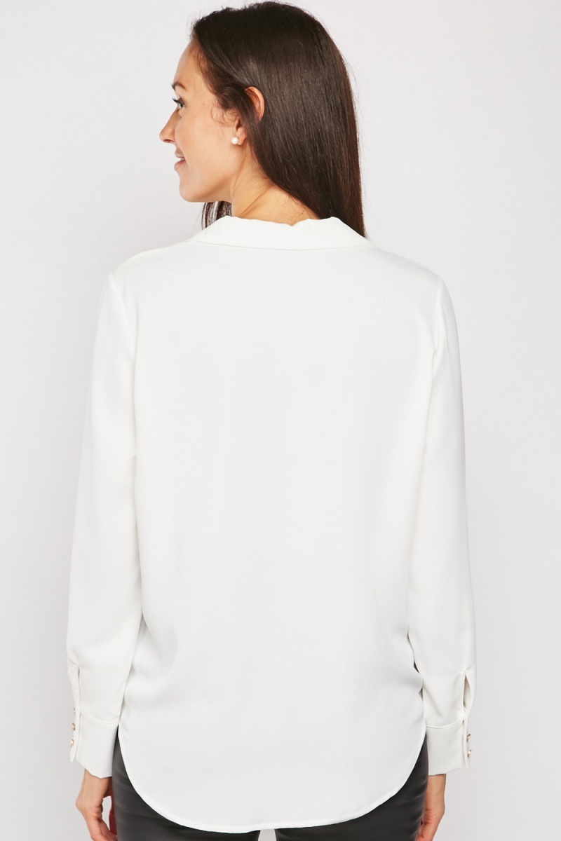 womens white collared blouse