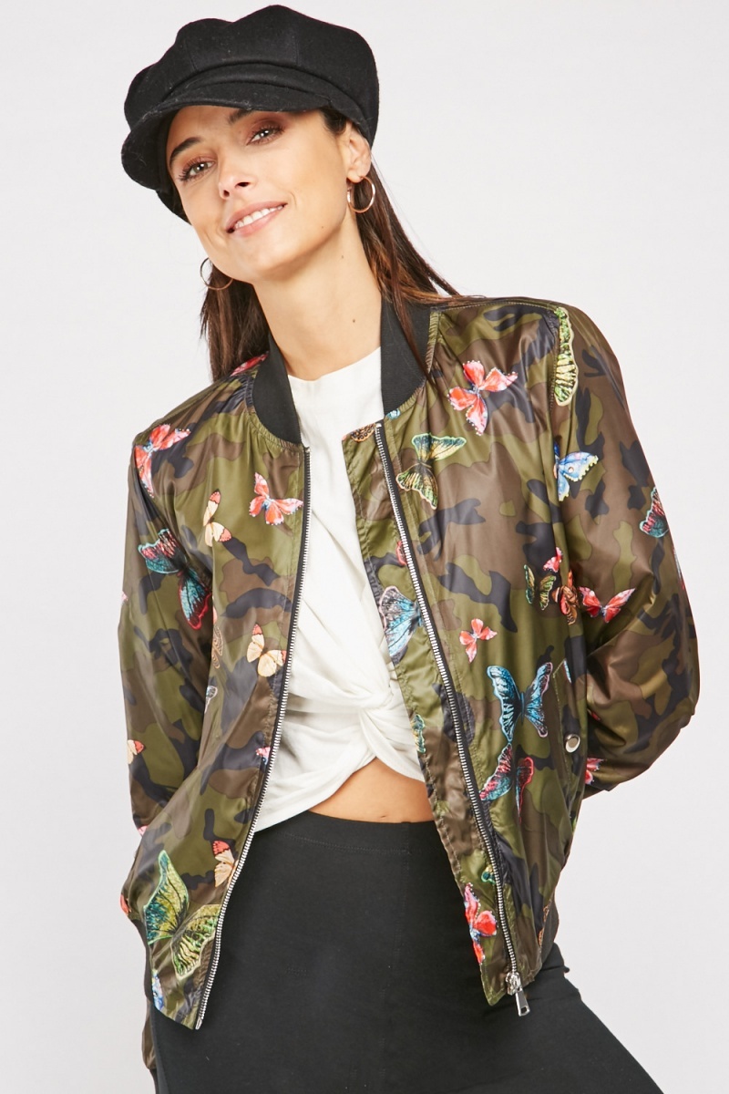 Camo Butterfly Mix Bomber Jacket - Just $7
