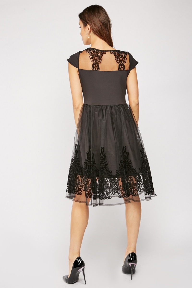 Devore Pattern Mesh Midi Illusion Dress - Black - Just $7
