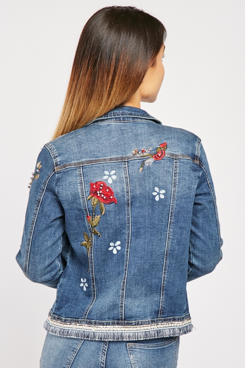 Flower Embroidered Denim Jacket Just 7