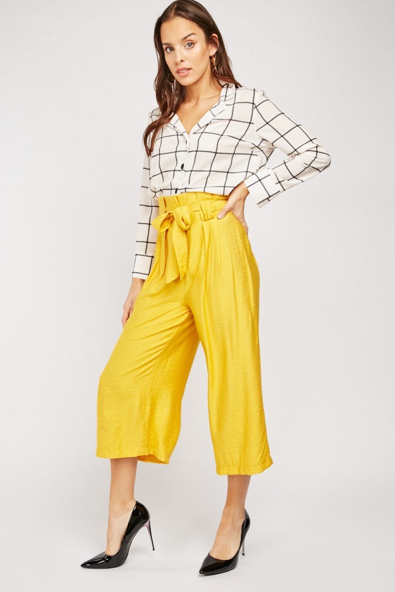 Belted Wide Leg Yellow Trousers - Just $7