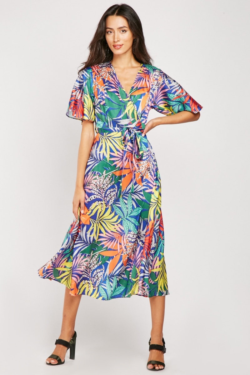 Tropical Printed Midi Wrap Dress - Just $6