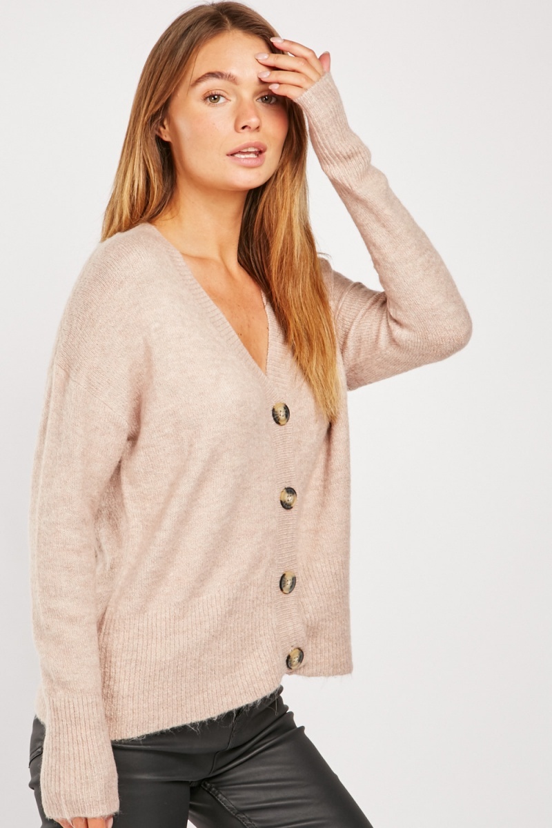 Button Front Ribbed Contrast Cardigan - Just $7
