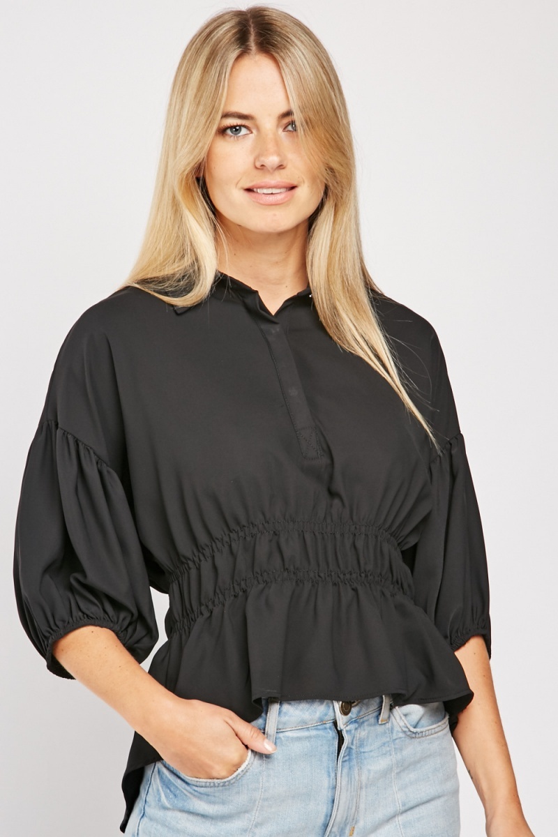 Gathered Waist Collared Blouse - Just $7