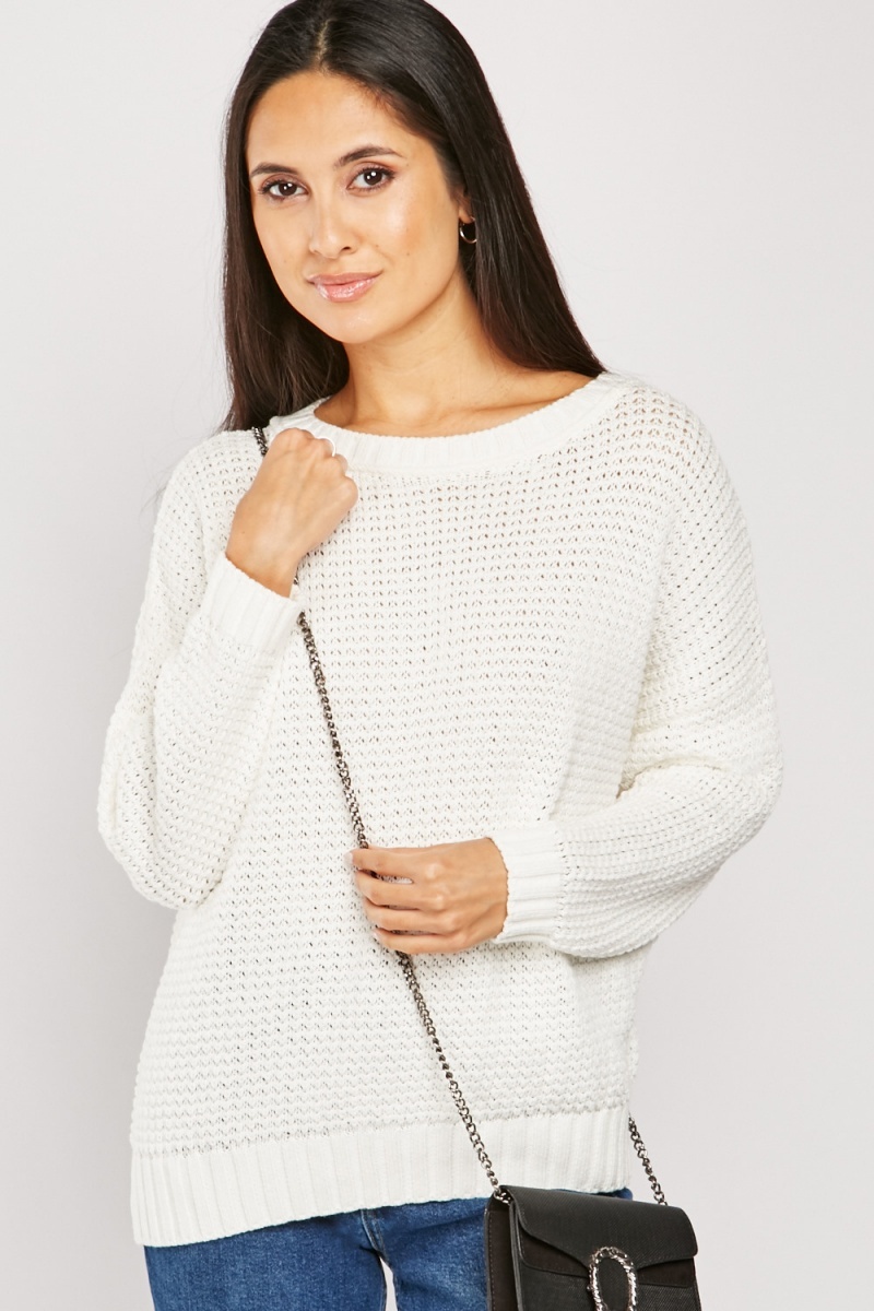 White Textured Knit Jumper Just 6