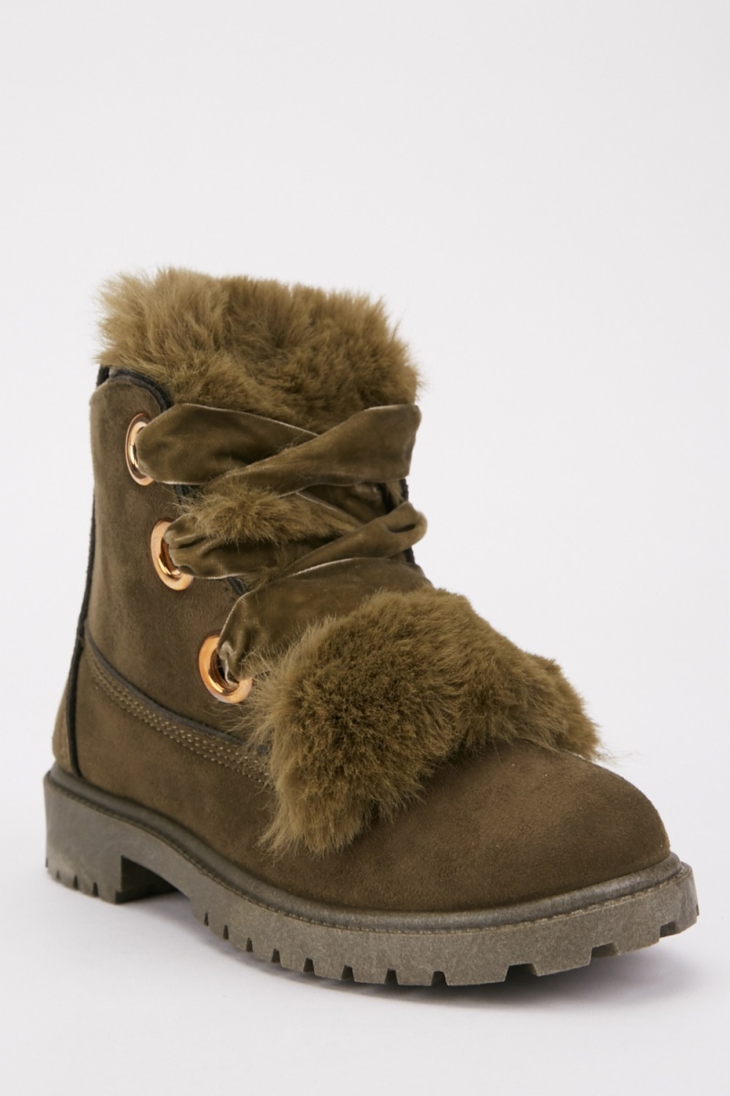 Fur Trim Girls Kids Boots - 3 Colours - Just $7