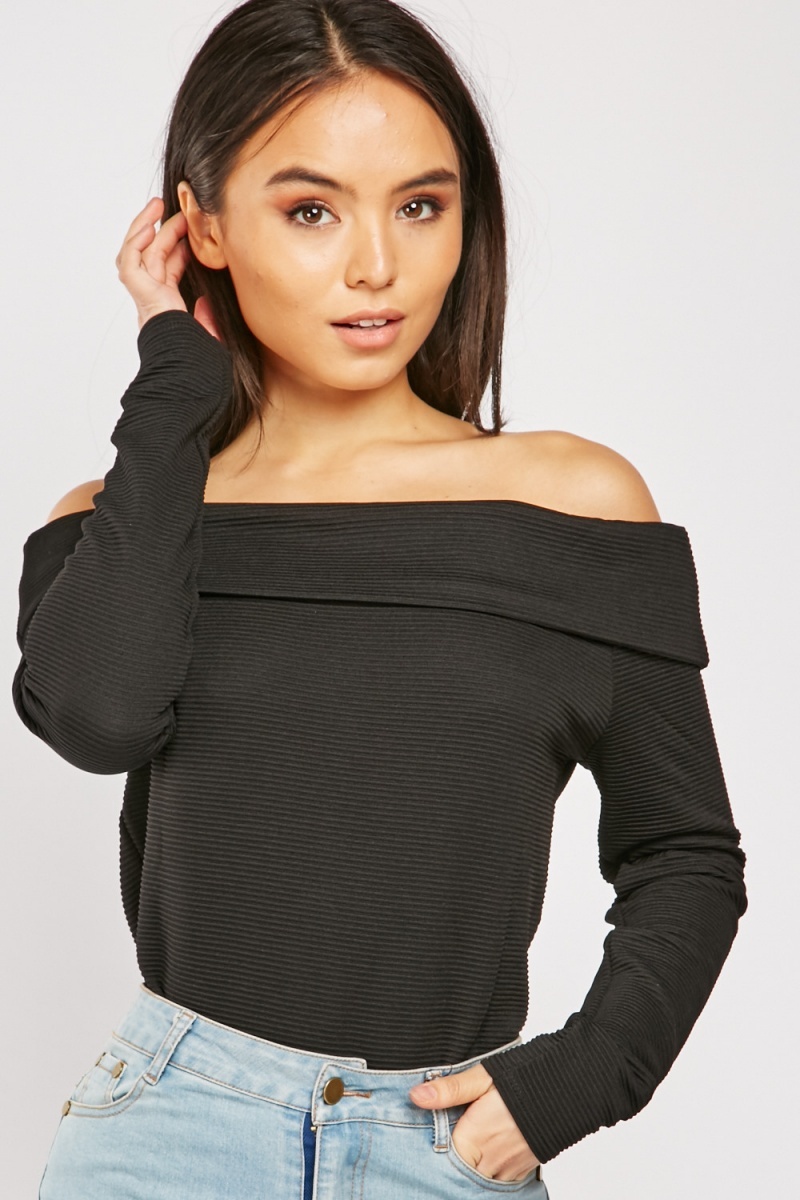 long sleeve black bardot top