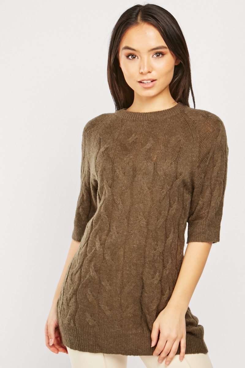 Short Sleeve Cable Knit Top Peach or Olive Just 7