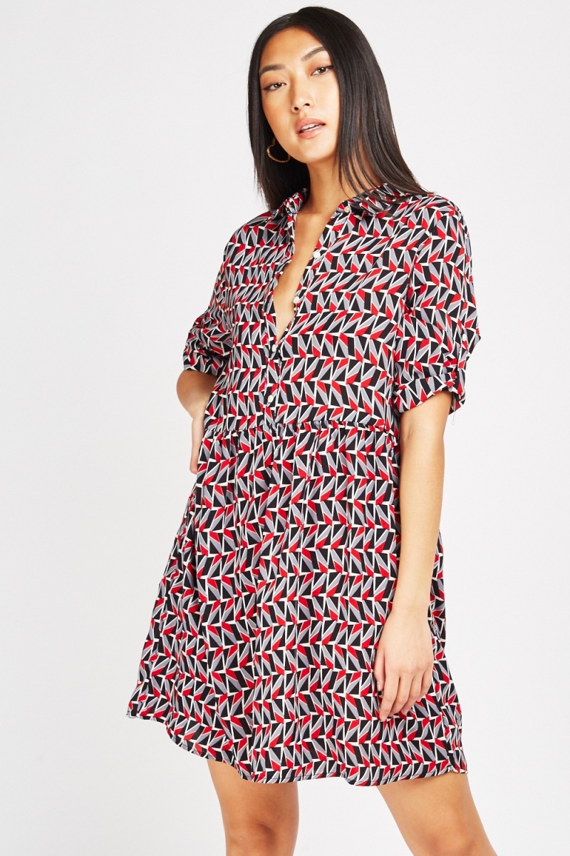 Geometric Print Shirt Dress - Just $7