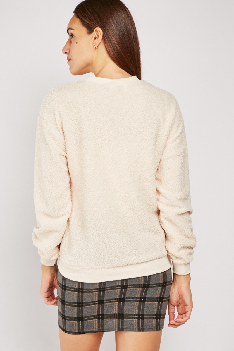 Fashion Printed Applique Borg Sweatshirt - 4 Colours - Just $7