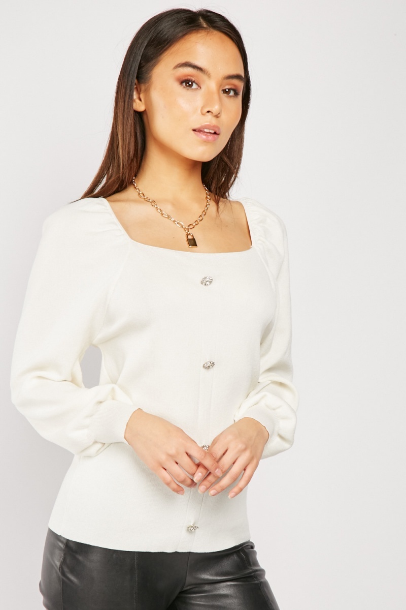 Gathered Square Neck Knit Top - Just $7