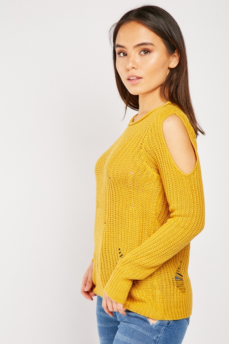 Cut Out Side Knit Jumper - Mustard - Just $7