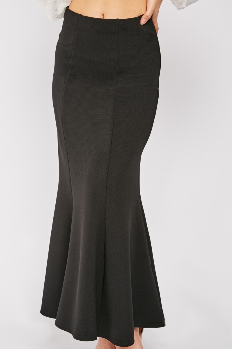 Panelled Textured Maxi Godet Skirt - Just $7