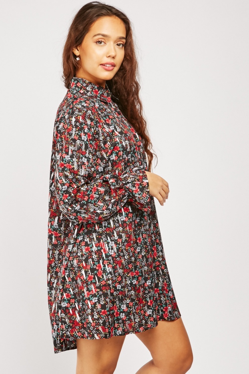 Ditsy Floral Print Mini Shirt Dress - Just $6