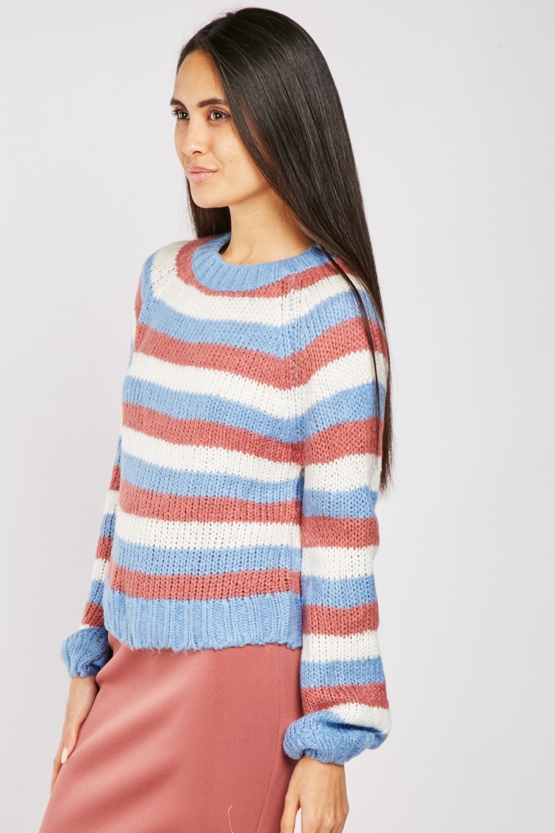 Striped Herringbone Knit Jumper - Blue/Multi or Brown/Multi - Just $7