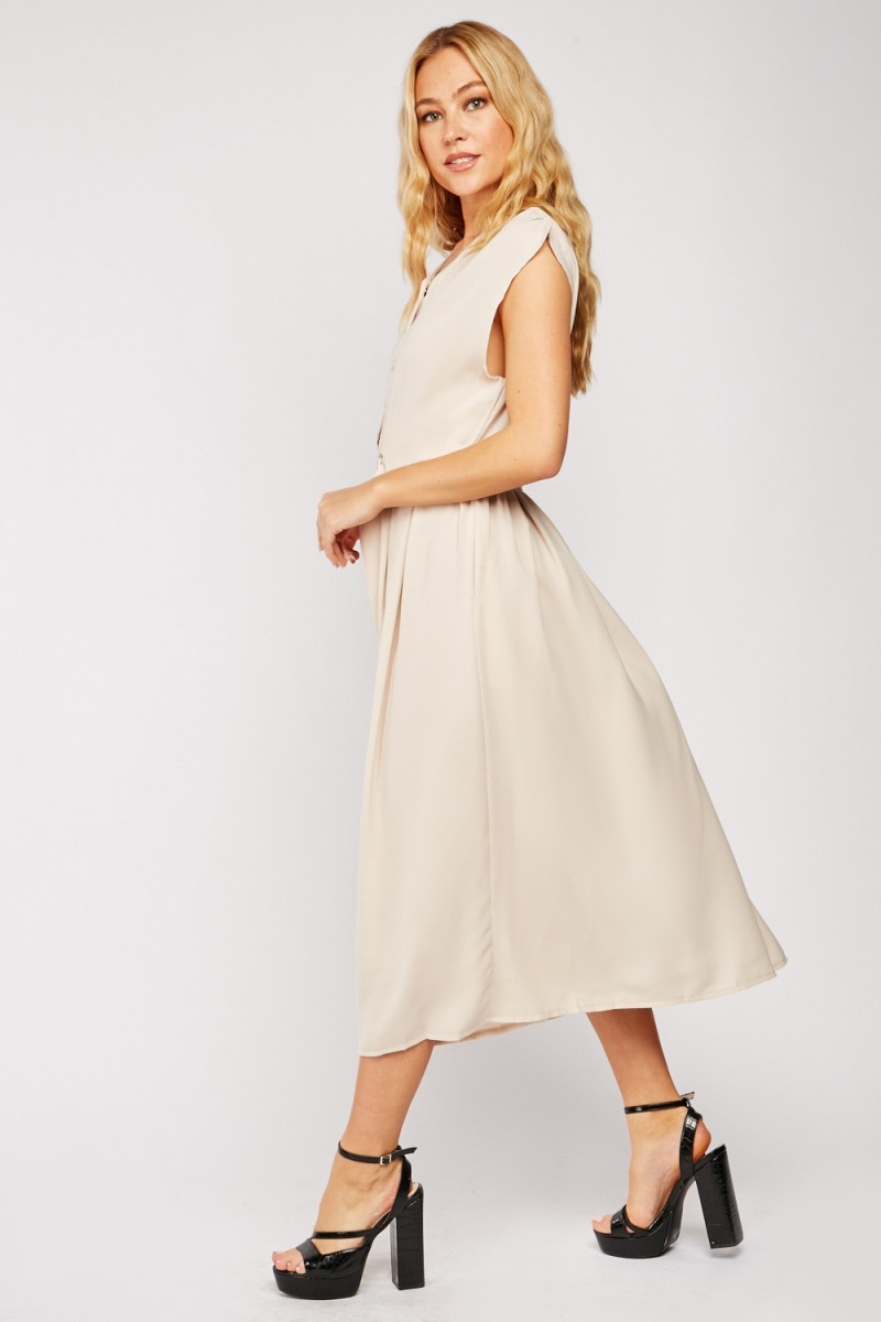 Button Front Belted Midi Dress - Just $7