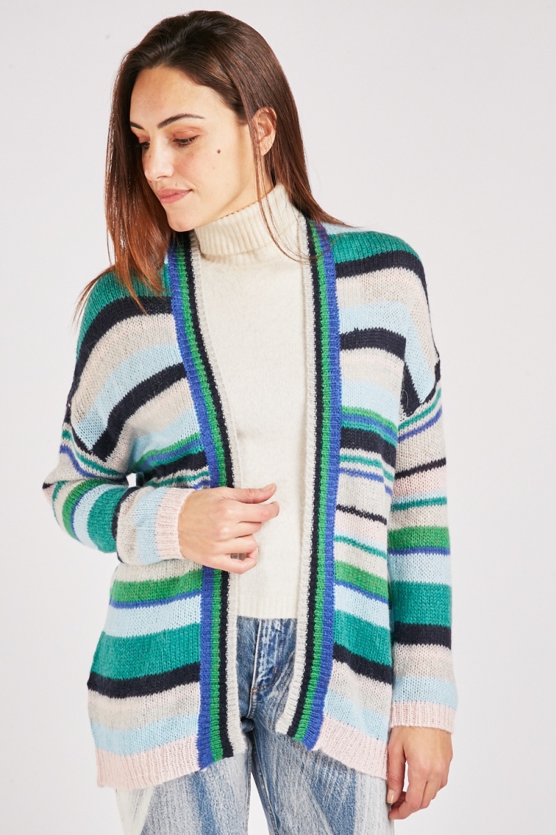 Loose Knit Multi-Striped Cardigan - Hot Pink/Multi or Green/Multi - Just $7