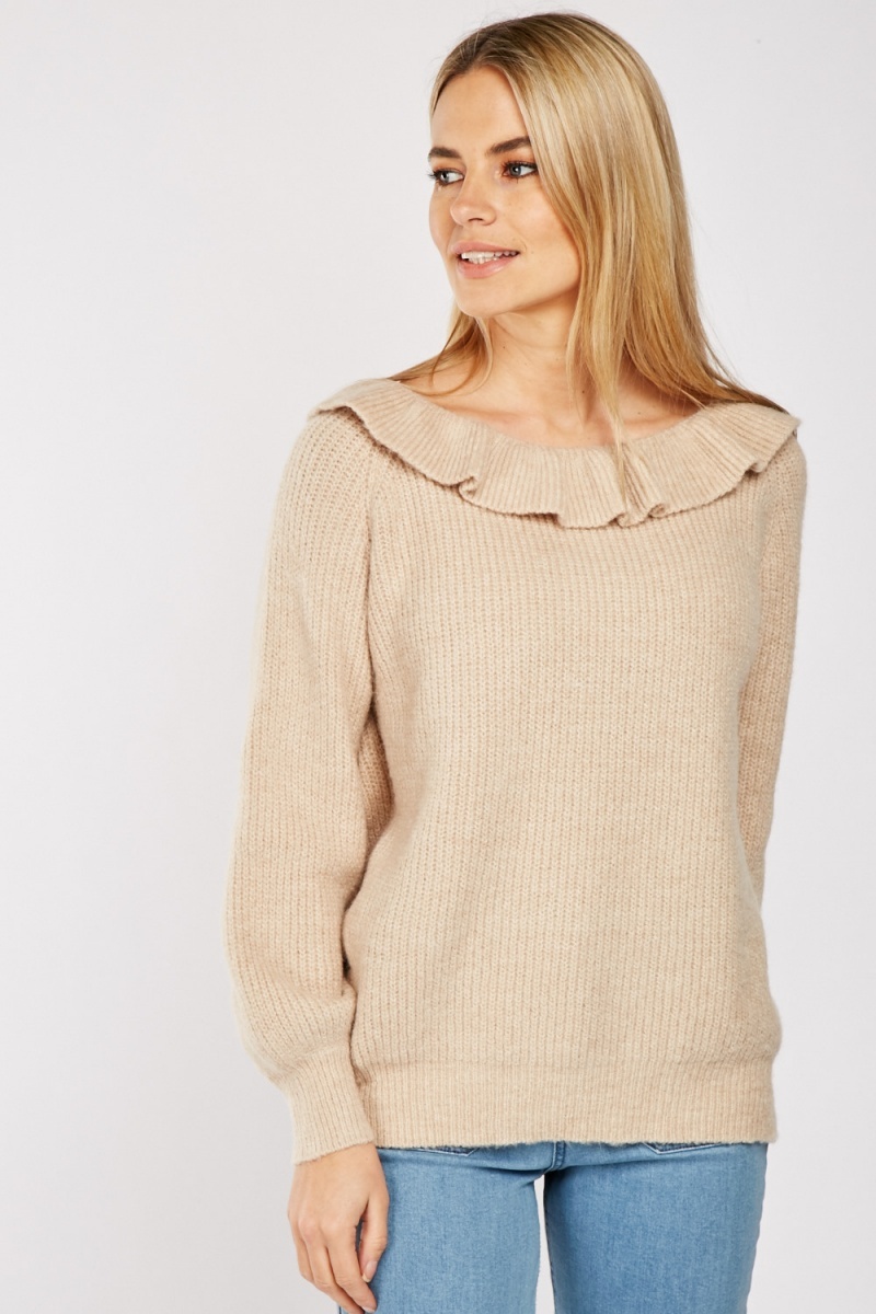 frill neck knitted jumper