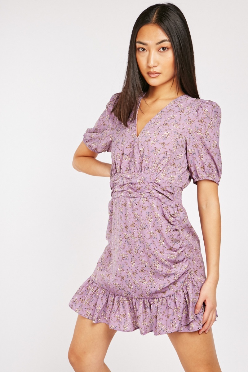 Ditsy Floral Ruched Tea Dress - Just $6