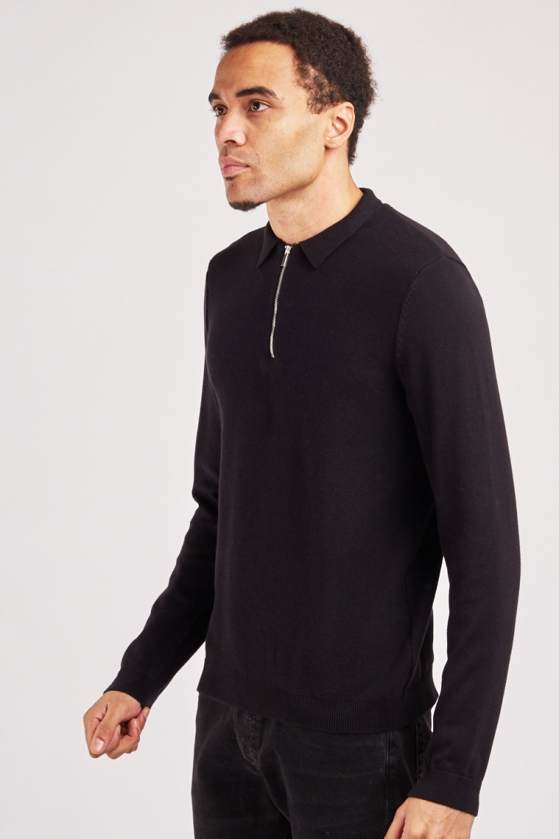 Knitted Zip Up Polo Shirt - Just $7