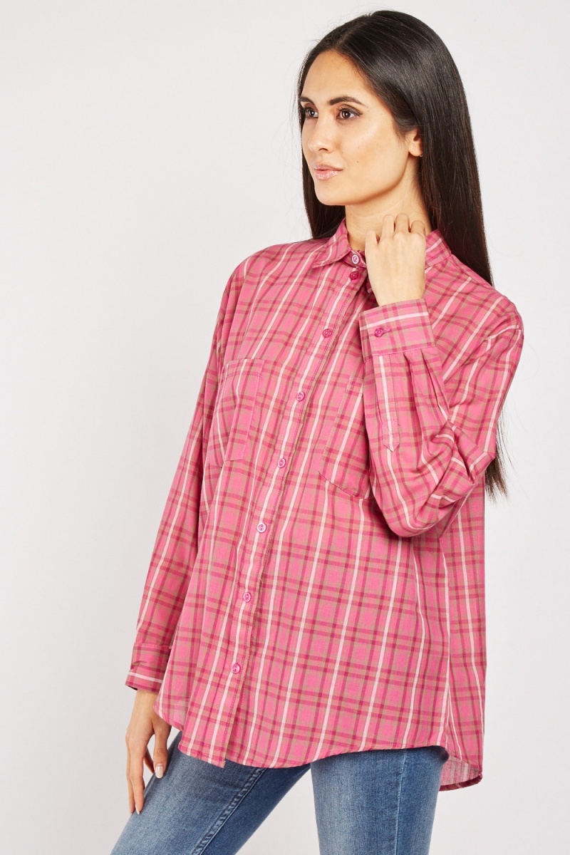 Plaid Cotton Shirt - Pink/Multi - Just $7
